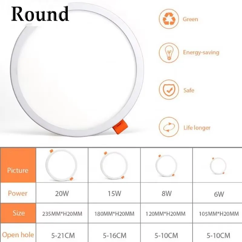 Painel LED Downlight Quadrado Redondo 6W 8W 15W 20W Bivolt - Imagem 4