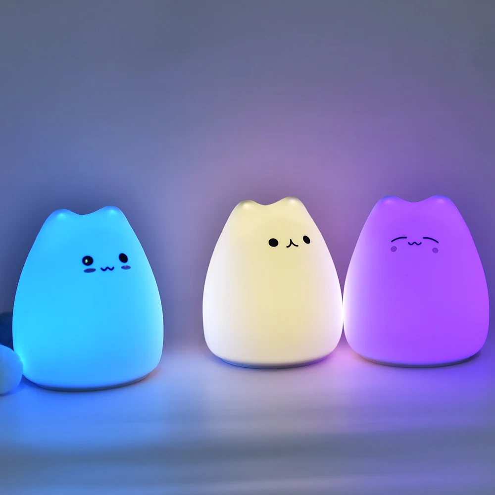 luz noturna led gato silicone