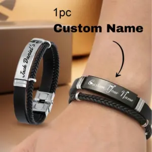 pulseira aço inoxidável corda trançada nome gravado