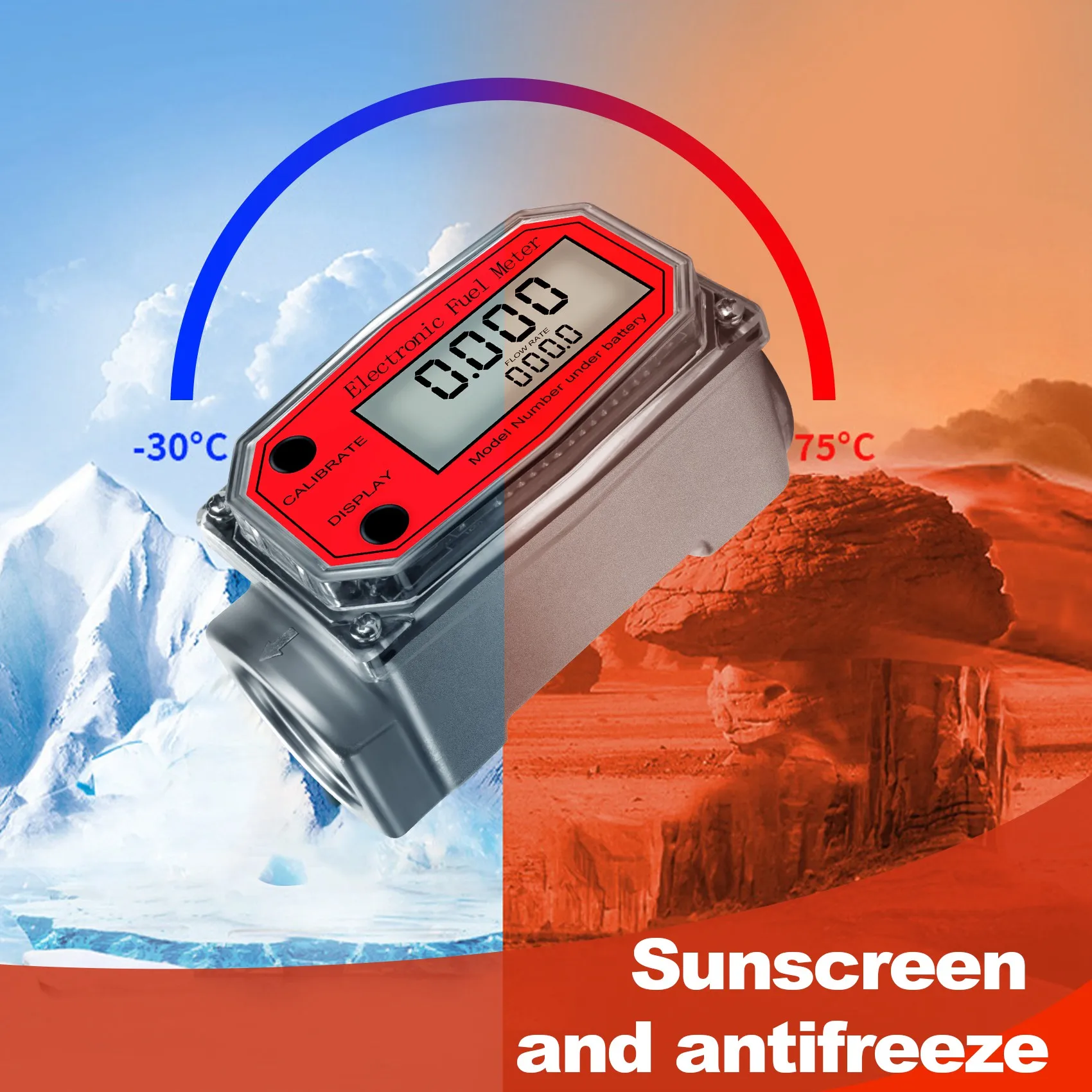 Medidor de fluxo de turbina digital LCD 1" NPT amarelo - Imagem 5