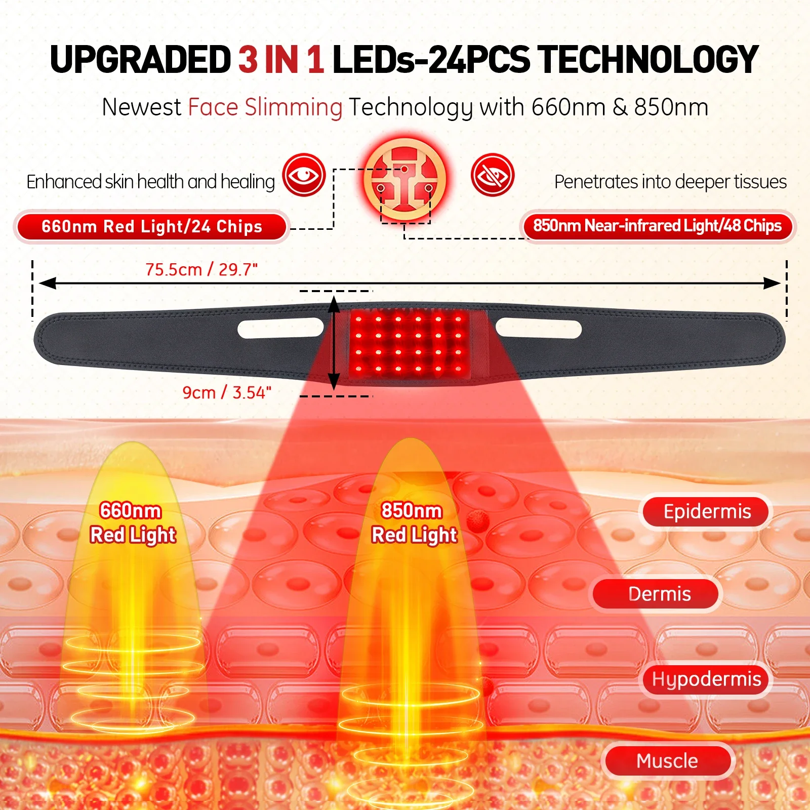 Cinto Pescoço Luz Infravermelha 660nm 850nm Branco - Imagem 4