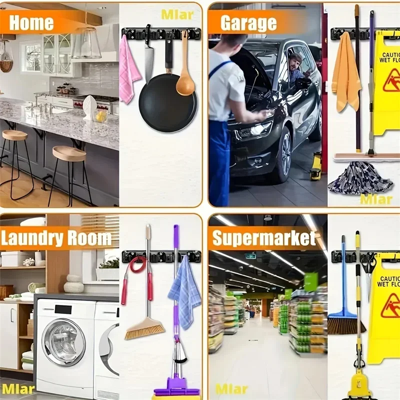 Suporte de Parede para Esfregão e Vassoura Preto - Imagem 6