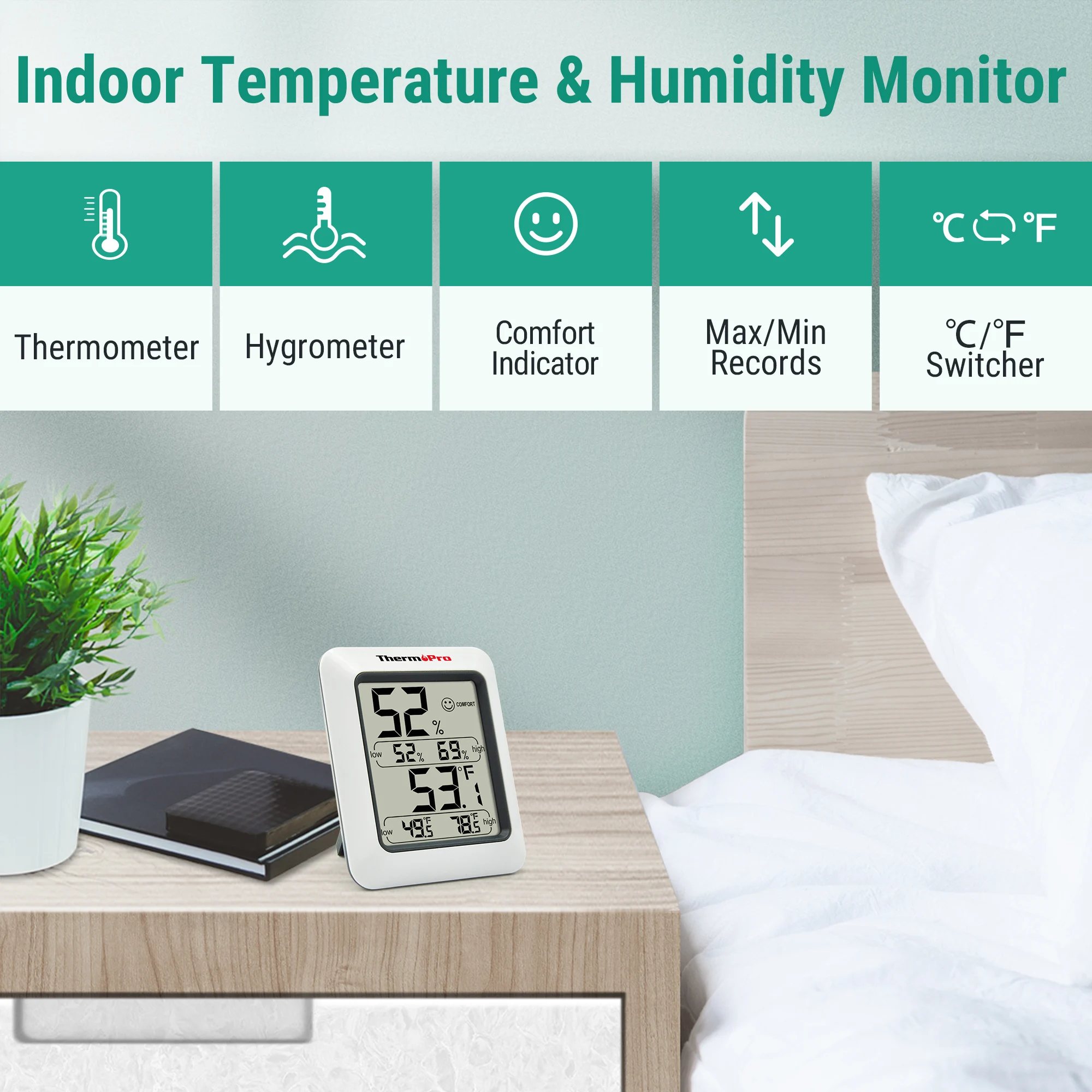 Termopro TP-50 Termômetro Higrômetro Digital para Ambientes - Imagem 2