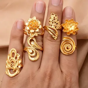 anel feminino banhado a ouro ajustável