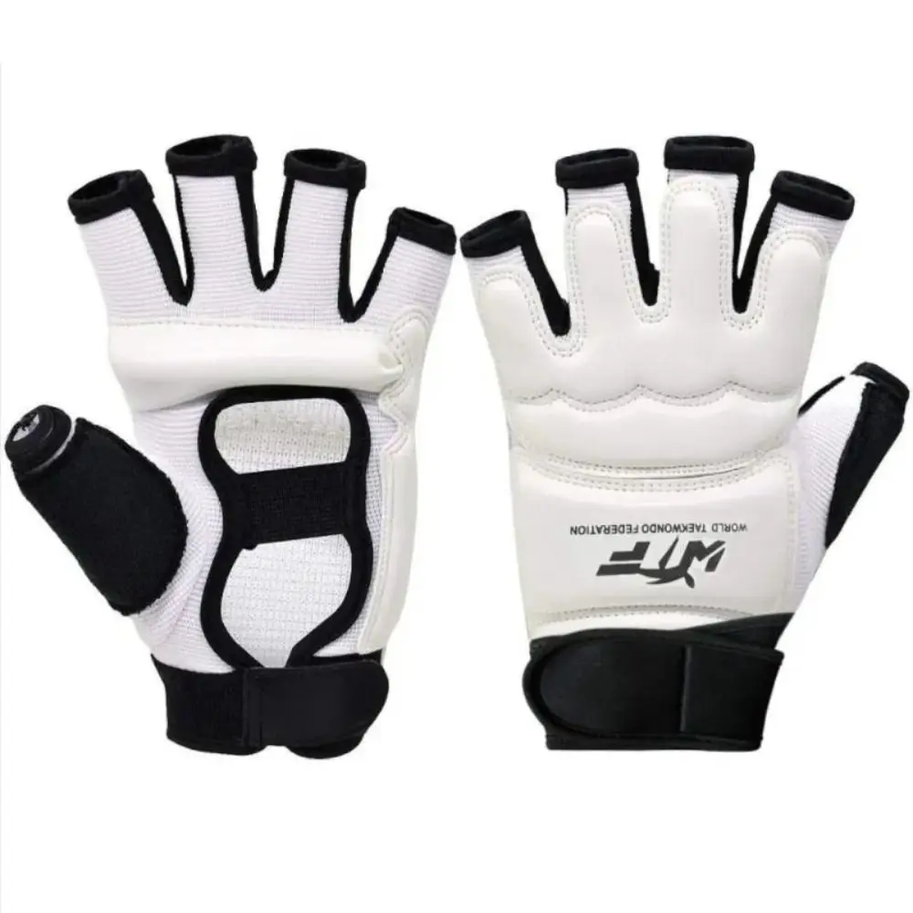 Luvas Boxe Taekwondo Meio Dedo Couro PU Branco - Imagem 3
