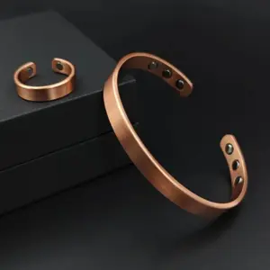 conjunto pulseira e anel de cobre puro