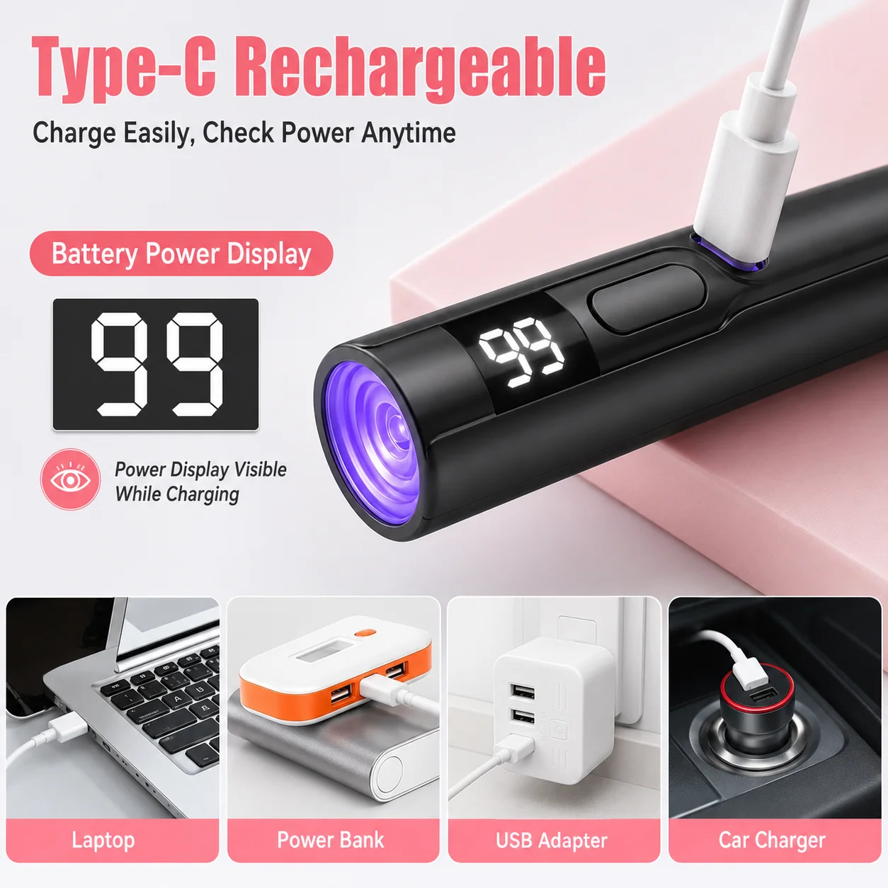 Lâmpada UV LED Mini para Unhas Recarregável Display Inteligente - Imagem 4