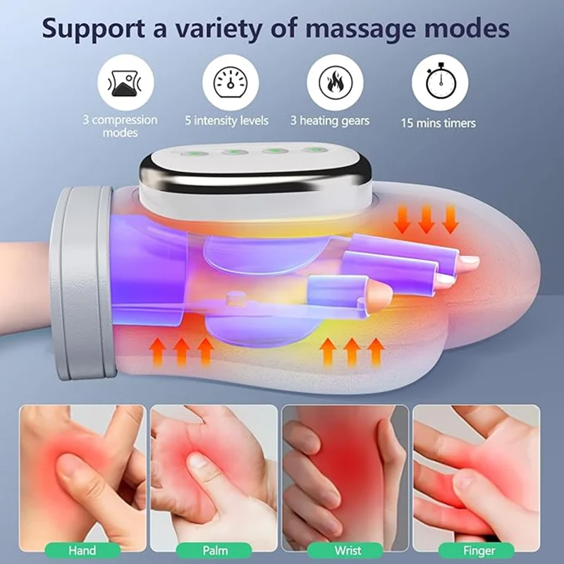 Massageador de Mãos Elétrico Portátil com Compressão e Calor - Imagem 3