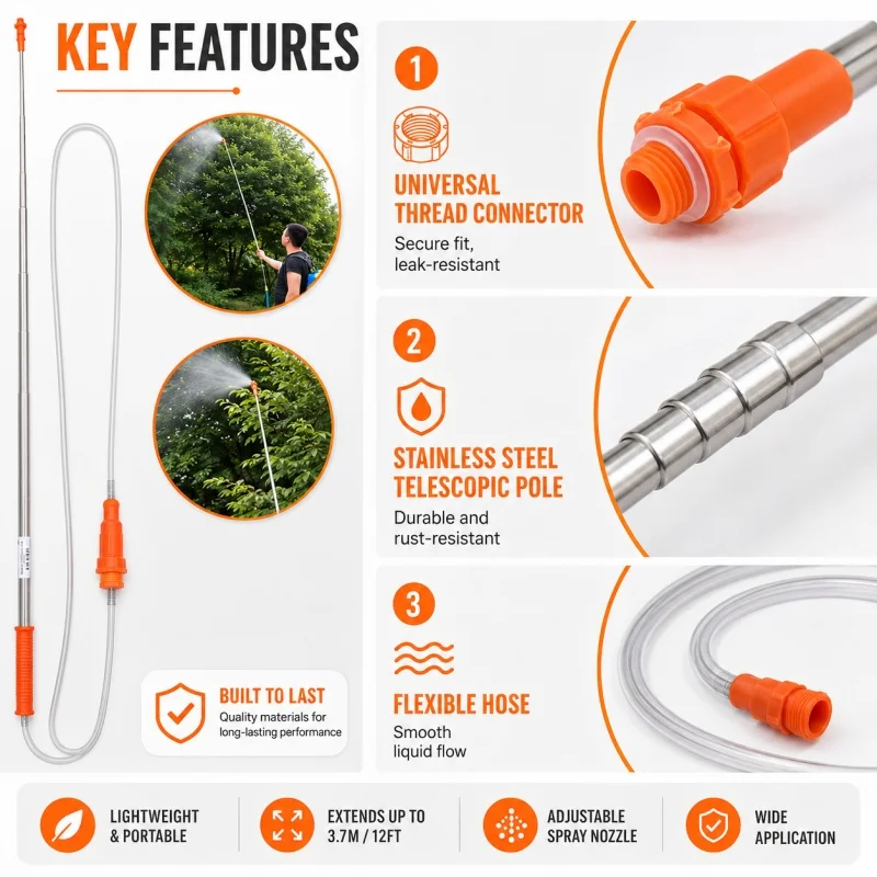 Tubo Pulverizador Retrátil Aço Inoxidável 2,6 m - Imagem 5