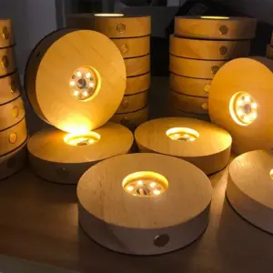 base de luz led de madeira