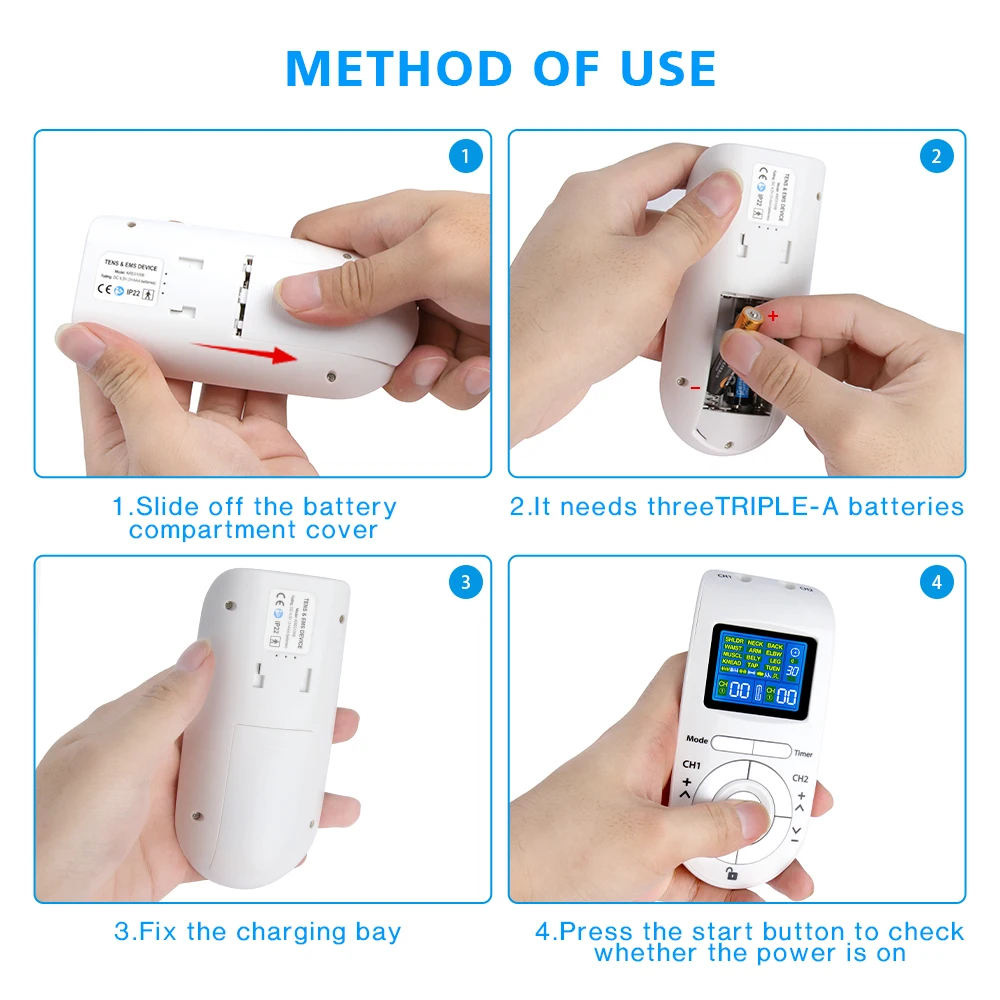 Estimulador Muscular Elétrico TENS EMS Digital 12 Modos - Imagem 3