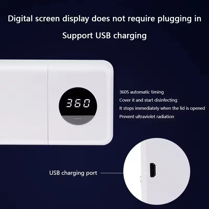 Suporte Escova de Dentes UV Recarregável Display LED Bege - Imagem 4