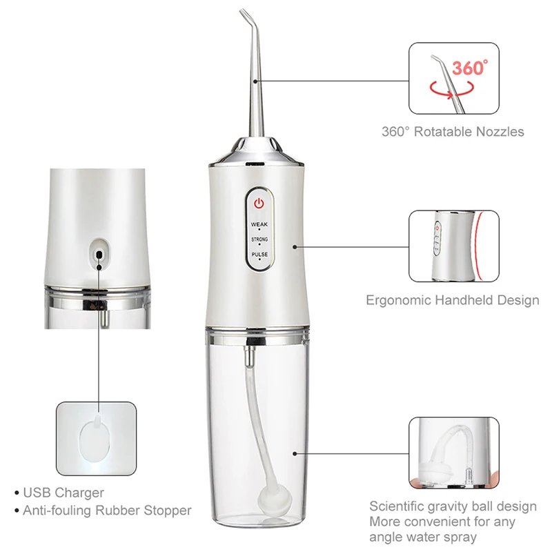 Flossador Elétrico Portátil USB 220ml Branco - Imagem 2