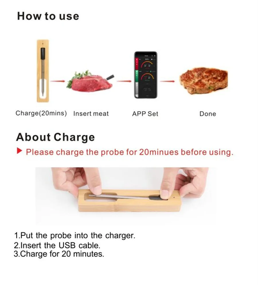 Termômetro de Carne Sem Fio Bluetooth para Forno e Churrasco - Imagem 4