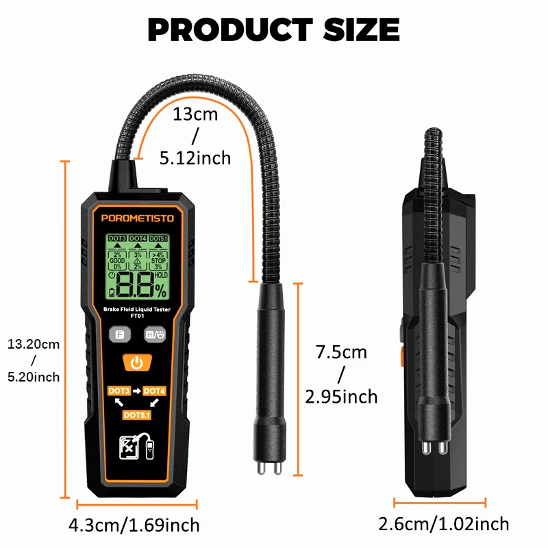 Testador Digital Fluido Freio FT01 DOT3/DOT4/DOT5.1 Sonda Flexível - Imagem 6