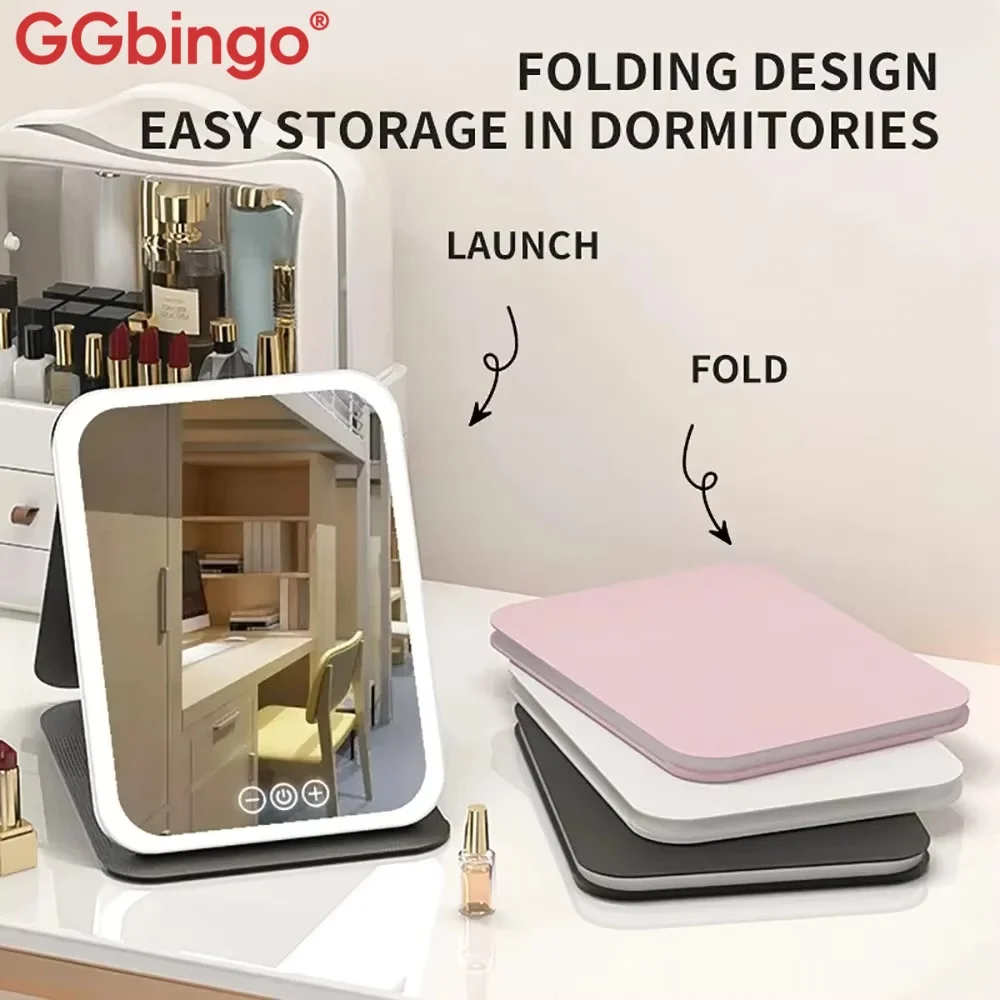 Espelho de Maquiagem GGbingo LED 3 Cores Dobrável USB - Imagem 2