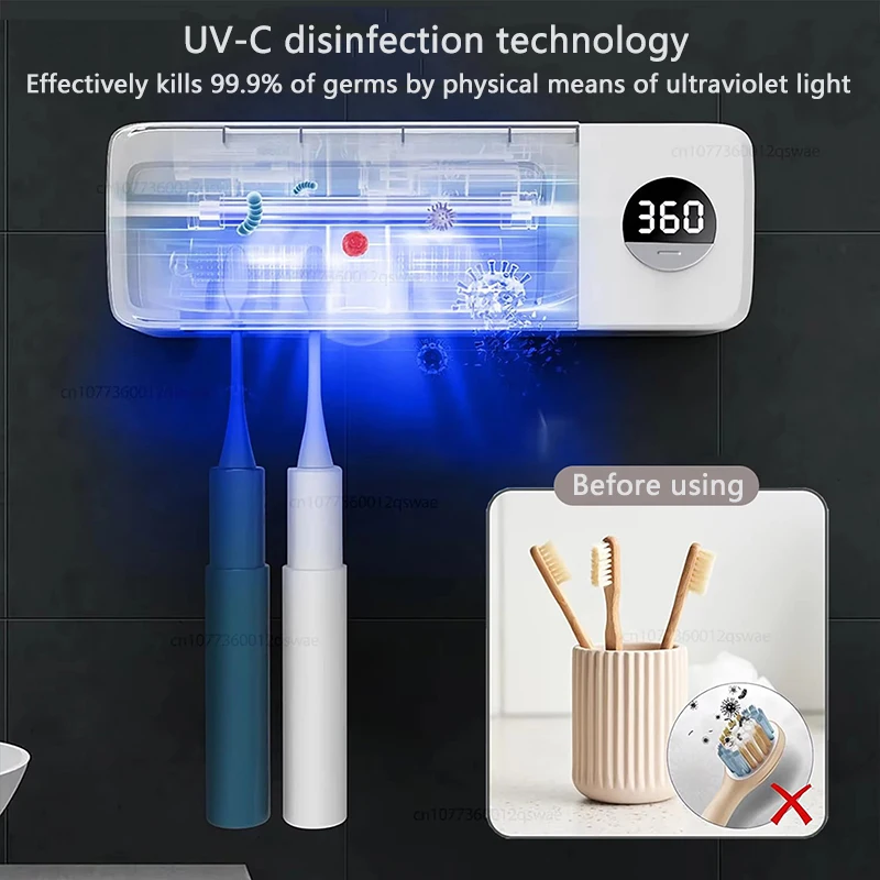 Suporte Escova de Dentes UV Recarregável Display LED Bege - Imagem 2