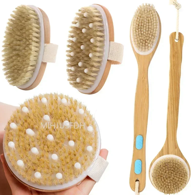 Escova de massagem corporal para pele seca, cerdas naturais - Imagem 2