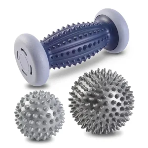 rolo e bola de massagem para pés