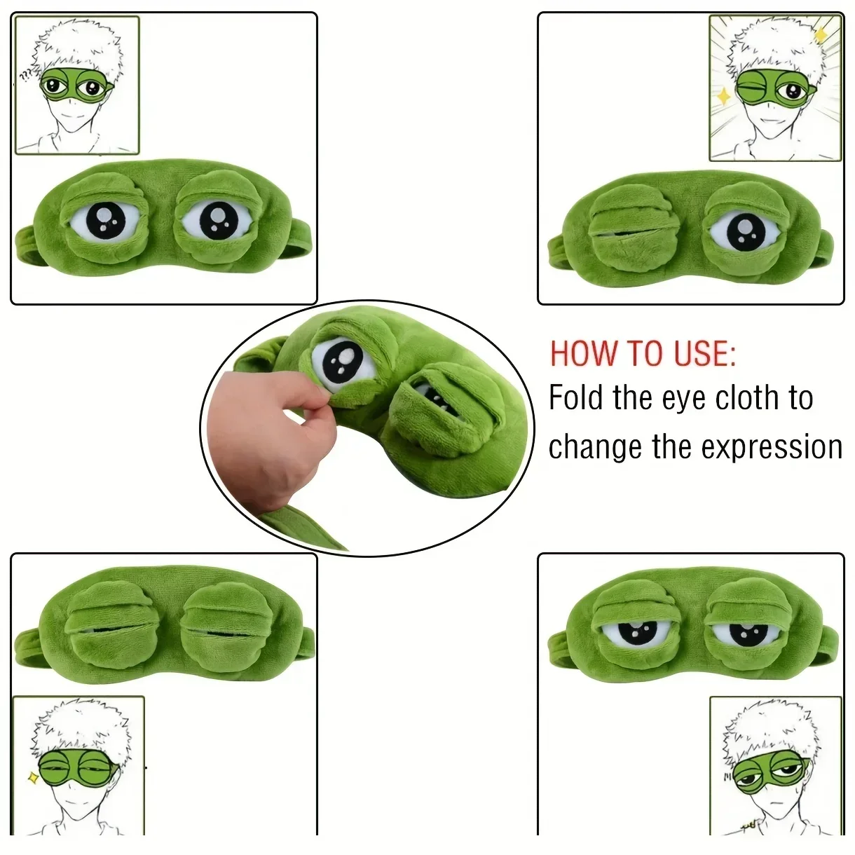 Máscara de Dormir 3D Sapo Verde Algodão Pelúcia - Imagem 5