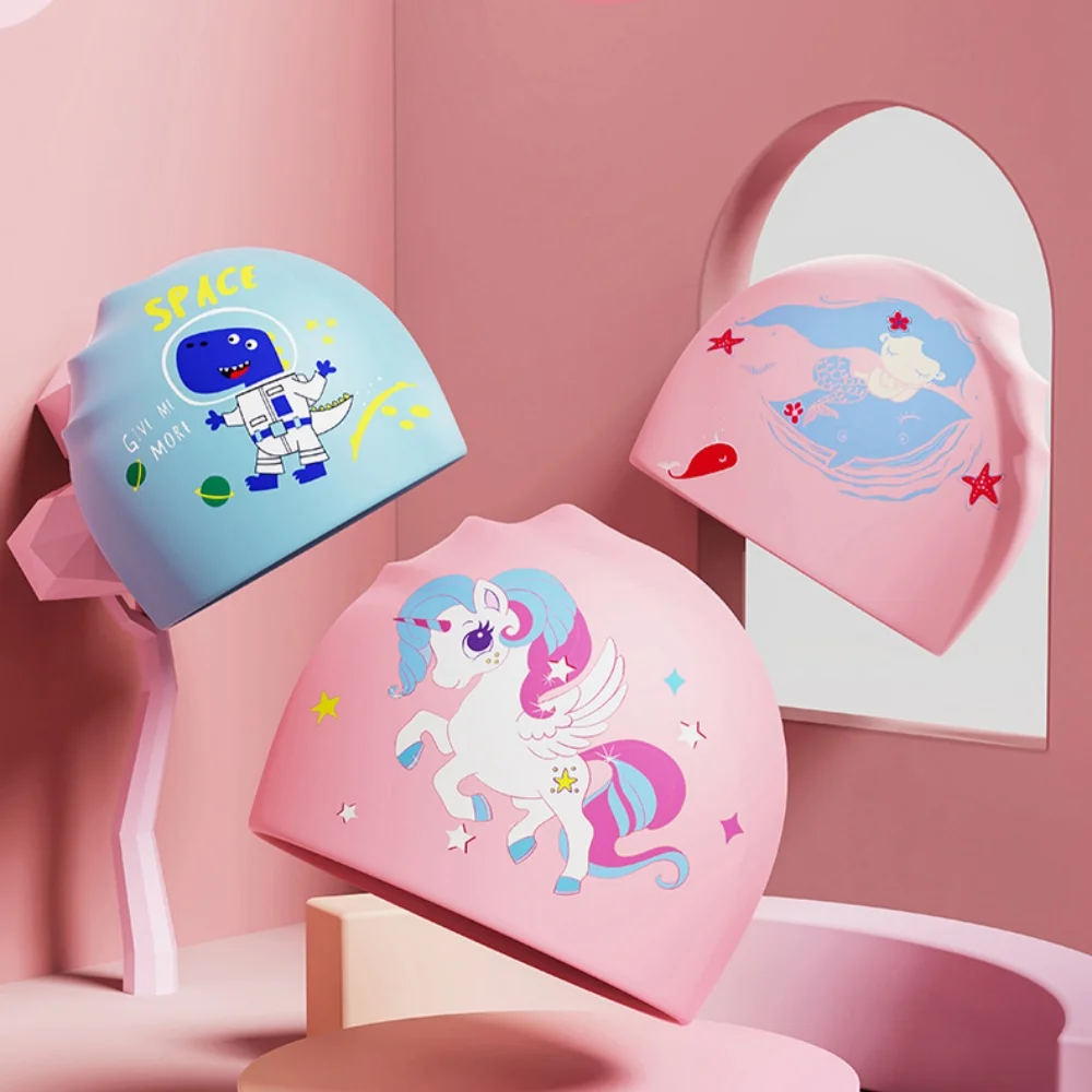 Touca Natação Infantil Silicone Desenho Animado Proteção Ouvido - Imagem 4