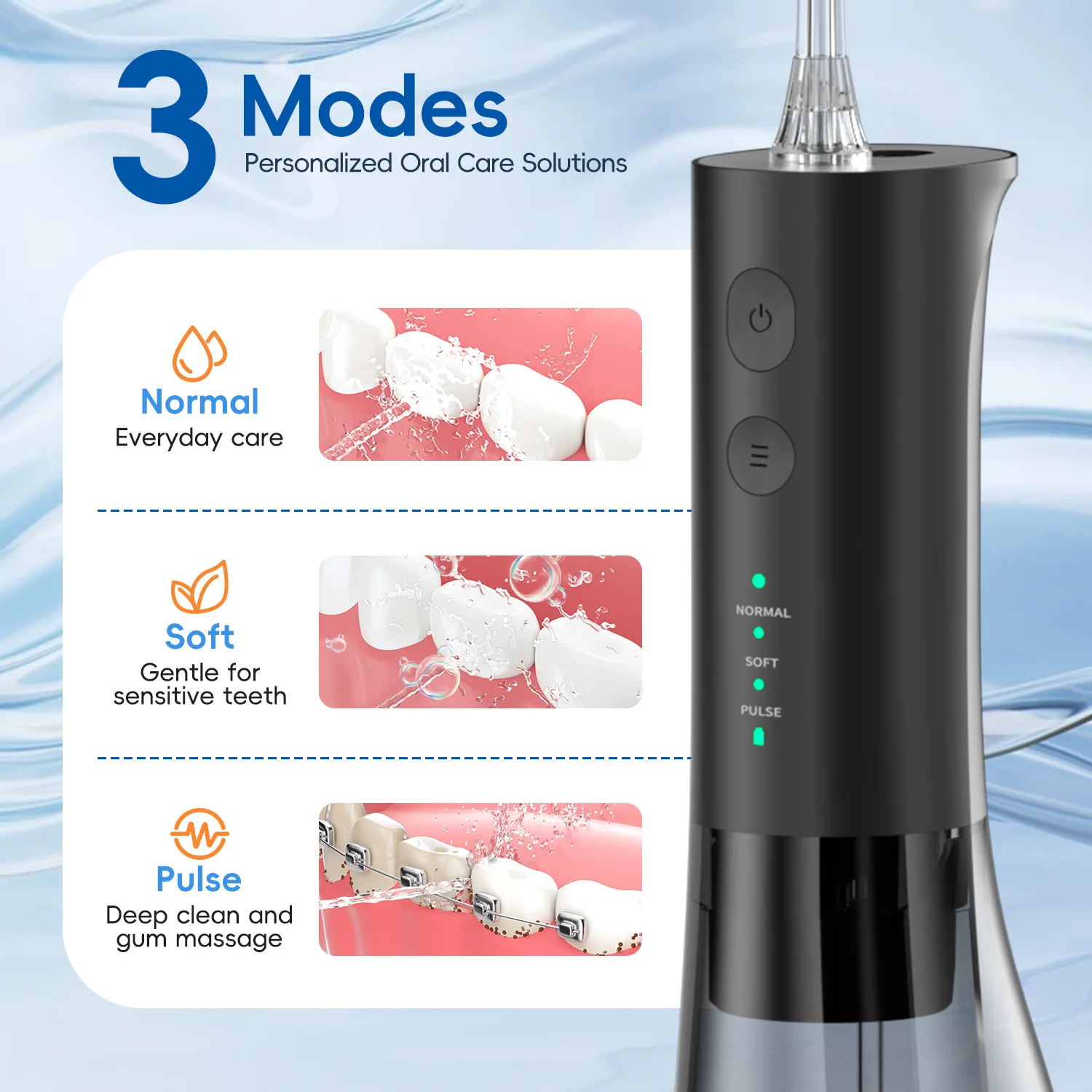 Flosser Oral Portátil F29 Recarregável USB 300ml Preto - Imagem 4