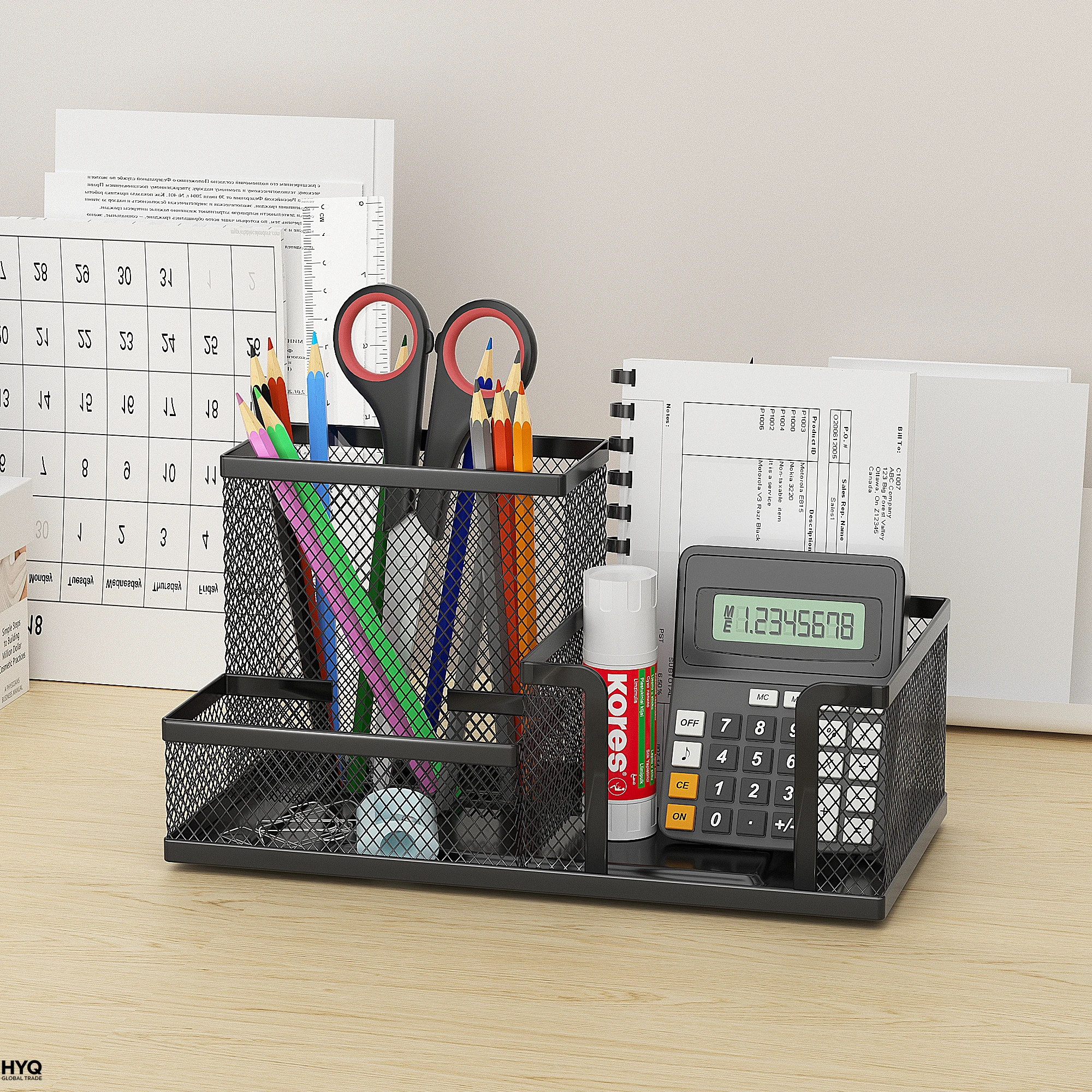 Organizador de Mesa em Malha com 3 Compartimentos, Cinza Escuro - Imagem 3
