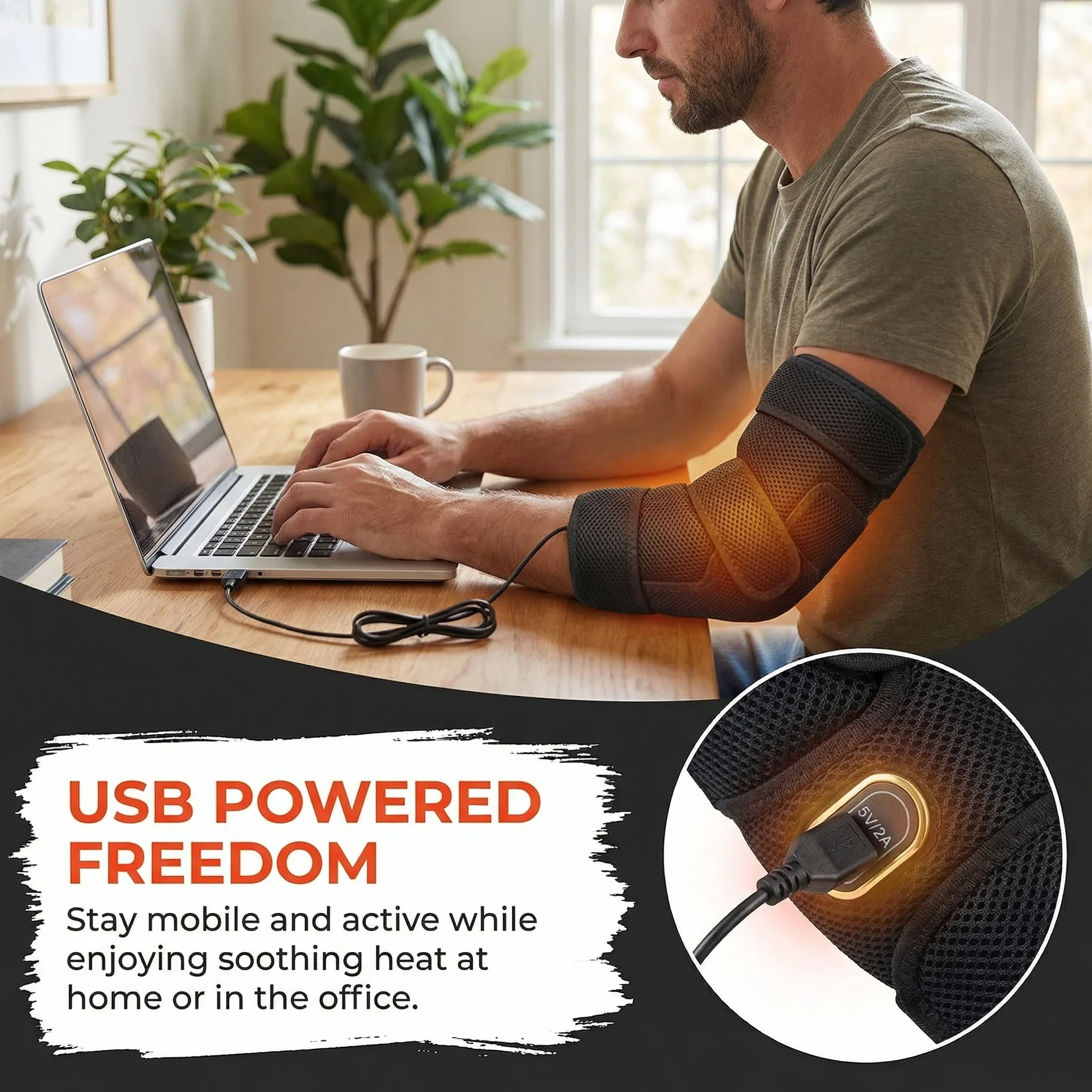 Suporte Elétrico Ajustável para Cotovelo com Aquecimento USB Preto - Imagem 4