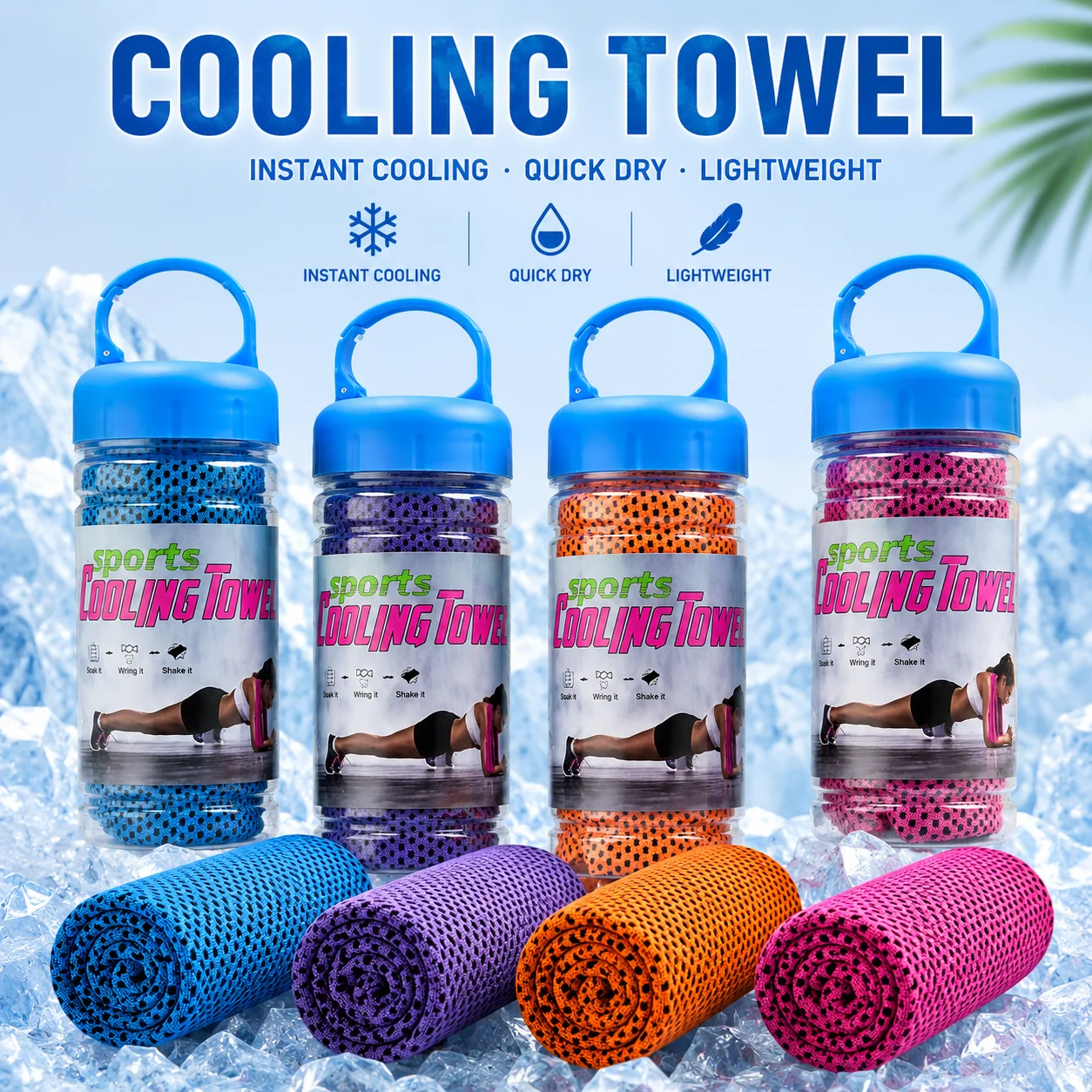 toalha refrescante com garrafa portátil