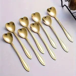 colher de aço inoxidável com coração dourado