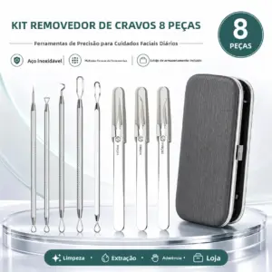 kit extrator de comedões aço inoxidável