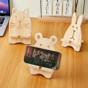 suporte de celular de madeira desenho animado