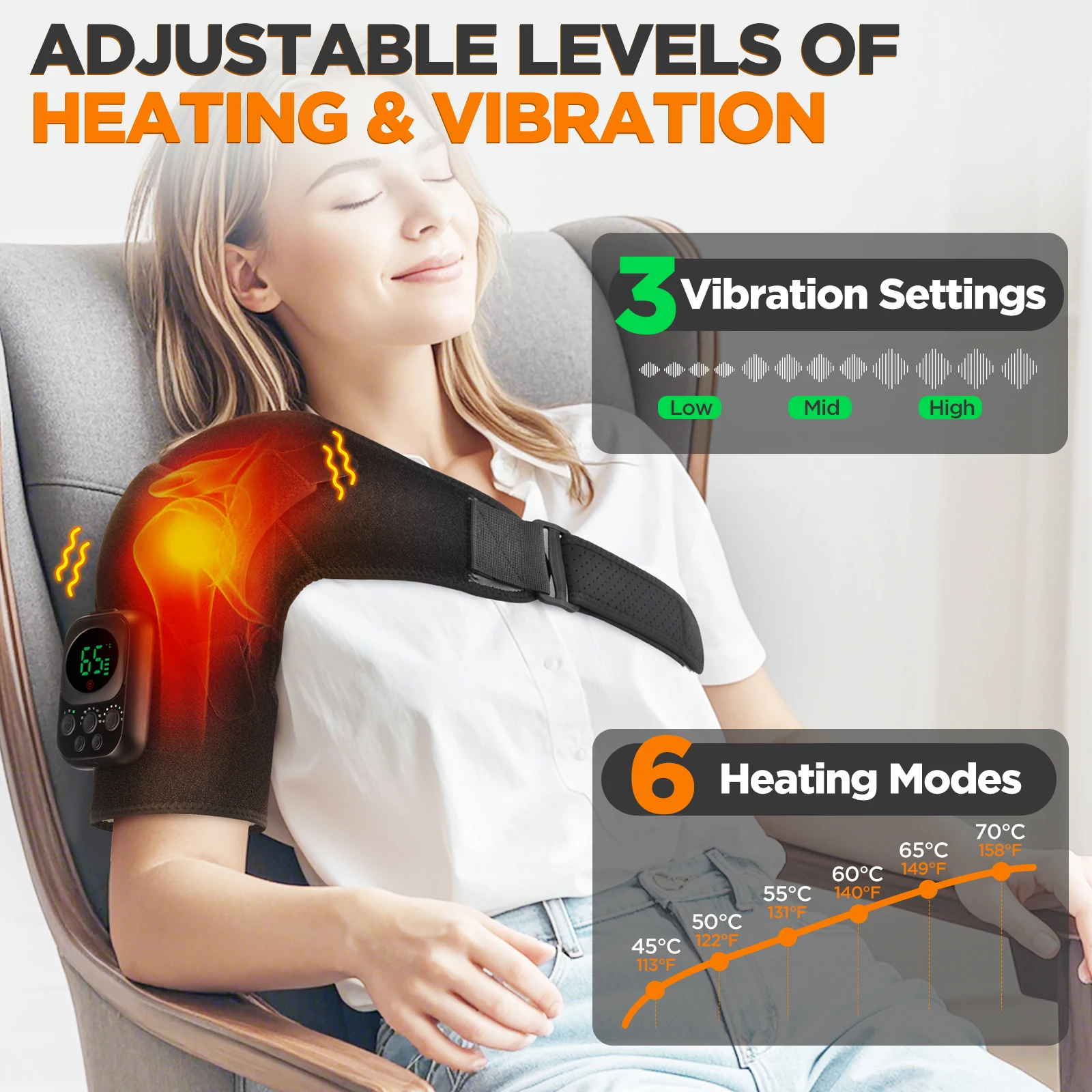 Massageador de Ombro AMH02 Elétrico Vibratório Aquecido Preto - Imagem 2