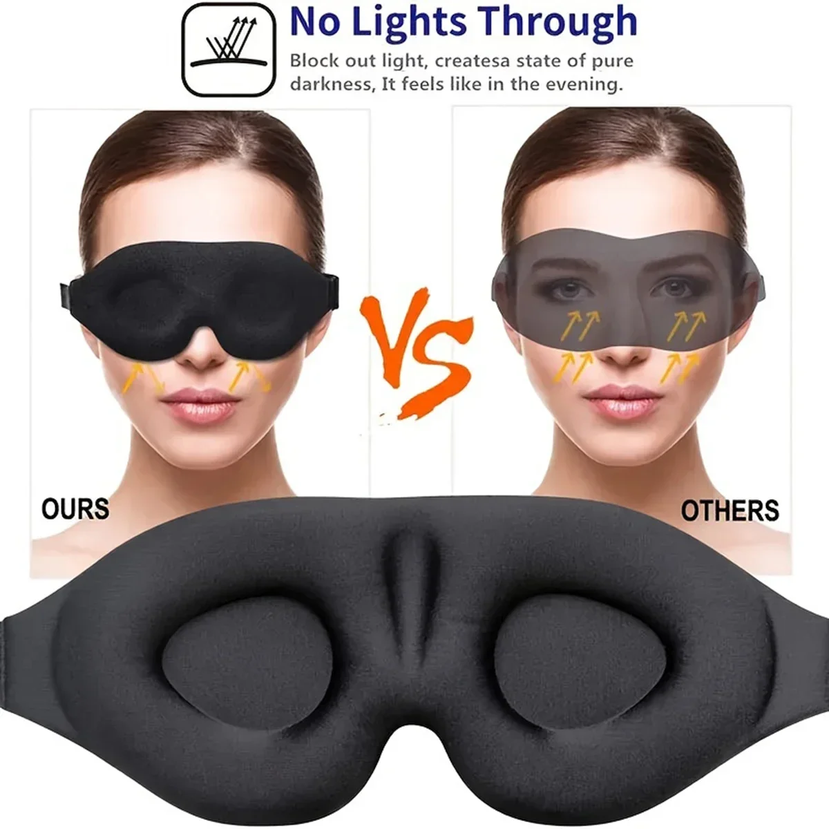 Máscara para Dormir 3D Contornada Bloqueio de Luz Preta - Imagem 4