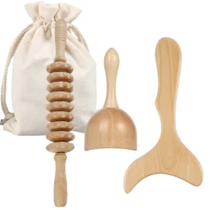 conjunto de ferramentas de massagem em madeira