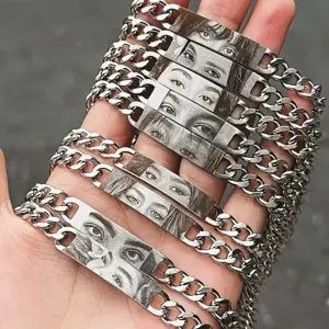 pulseira elo cubano olho gravado personalizada