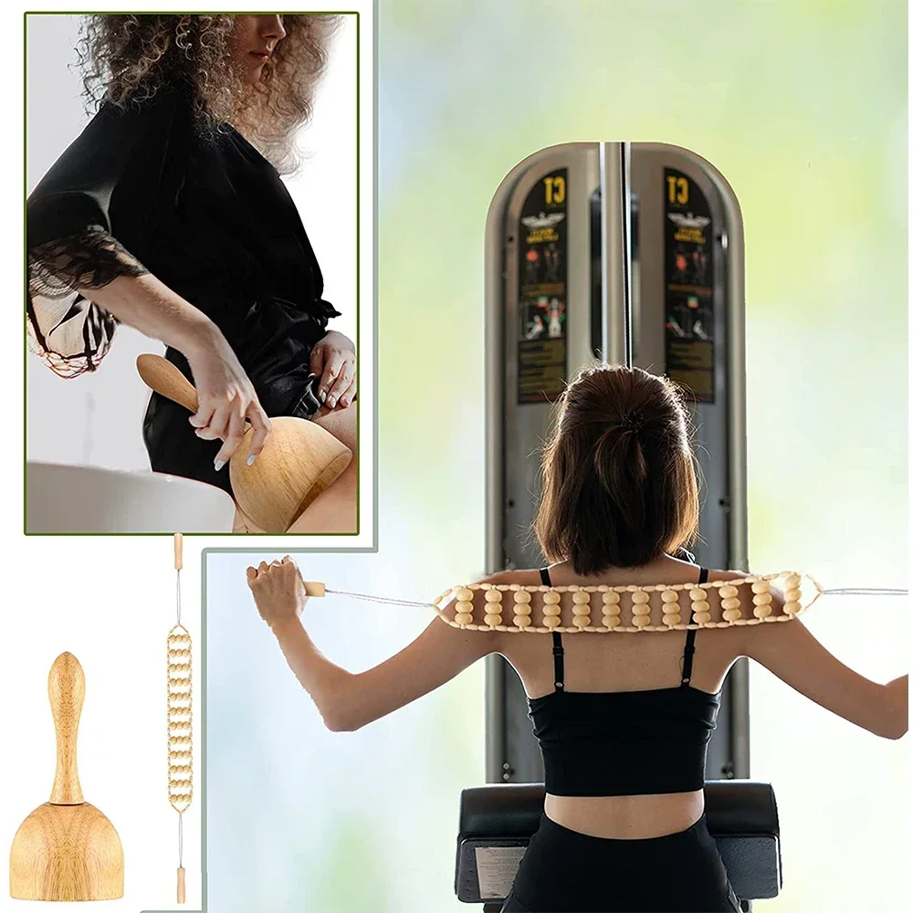 Ferramentas de Massagem Madeira Kit Rolo Guasha Roxo - Imagem 3