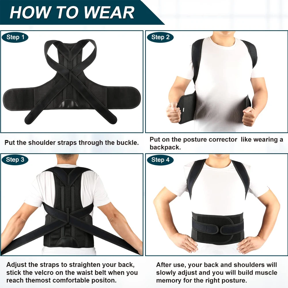 Corretor Postural de Borracha para Costas Cor Preto Tamanho M - Imagem 6