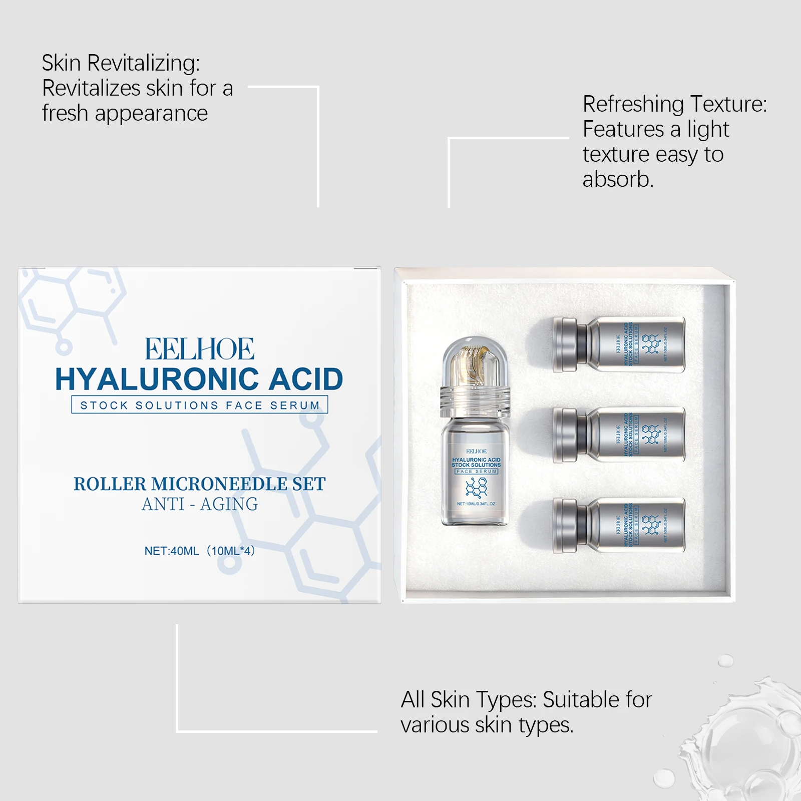 Sérum Facial Ácido Hialurônico 30ml com Aplicador Roll-On - Imagem 5