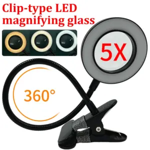 lupa de mesa com clipe LED