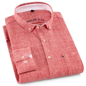 camisa masculina gola abotoada algodão linho