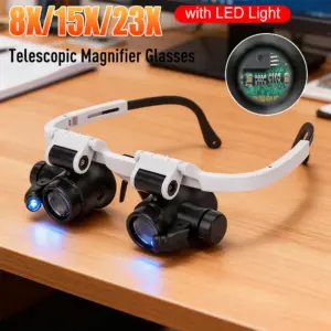 lupa de cabeça telescópica com led