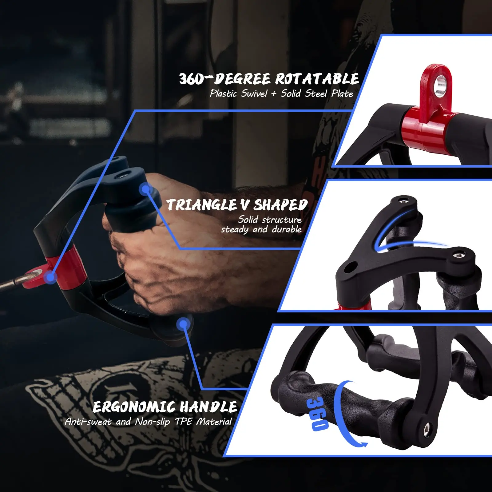 Alça Ergonômica em V para Pulldown e Remada Preto - Imagem 5