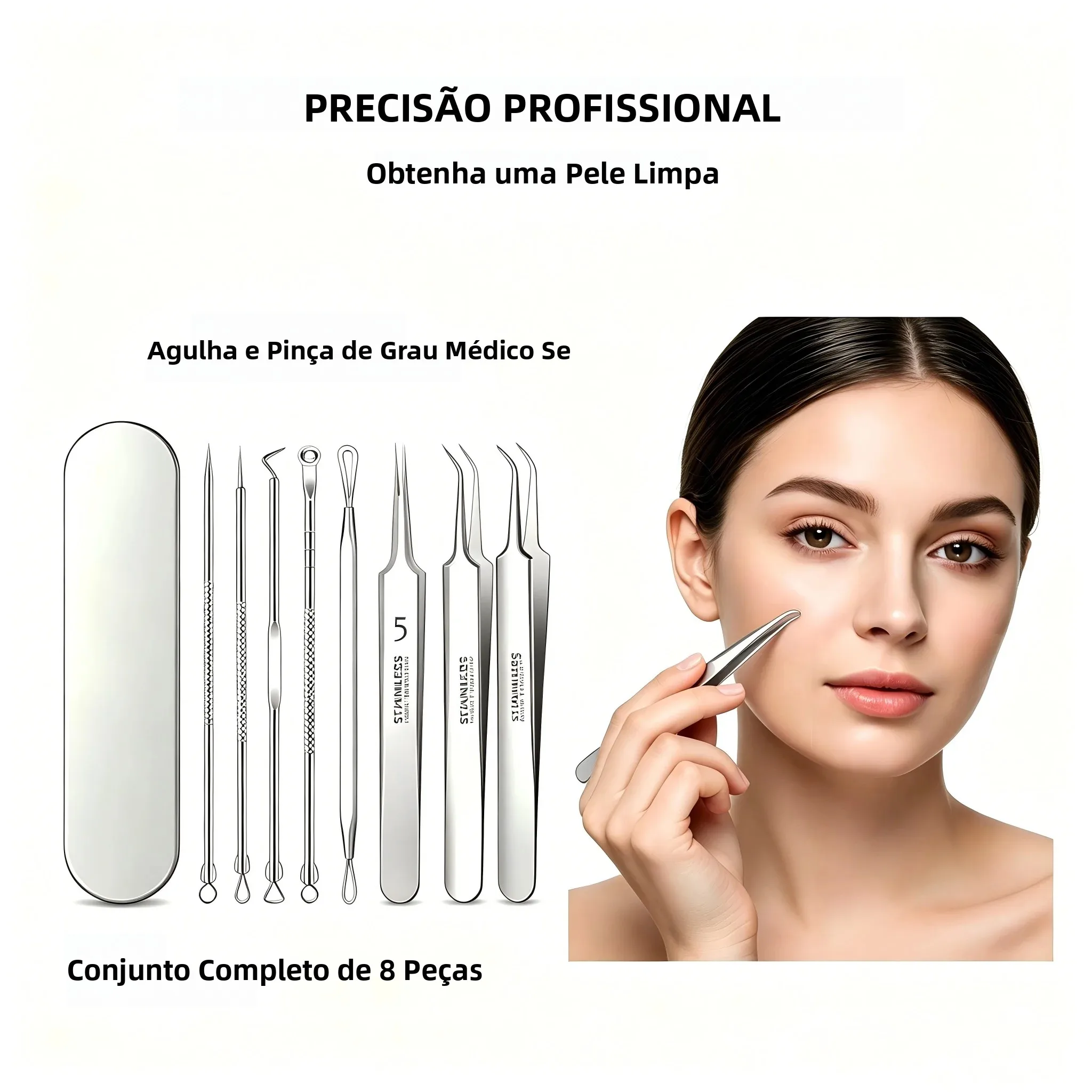 Kit Extrator de Cravos e Espinhas em Aço Inoxidável 8 Peças - Imagem 4