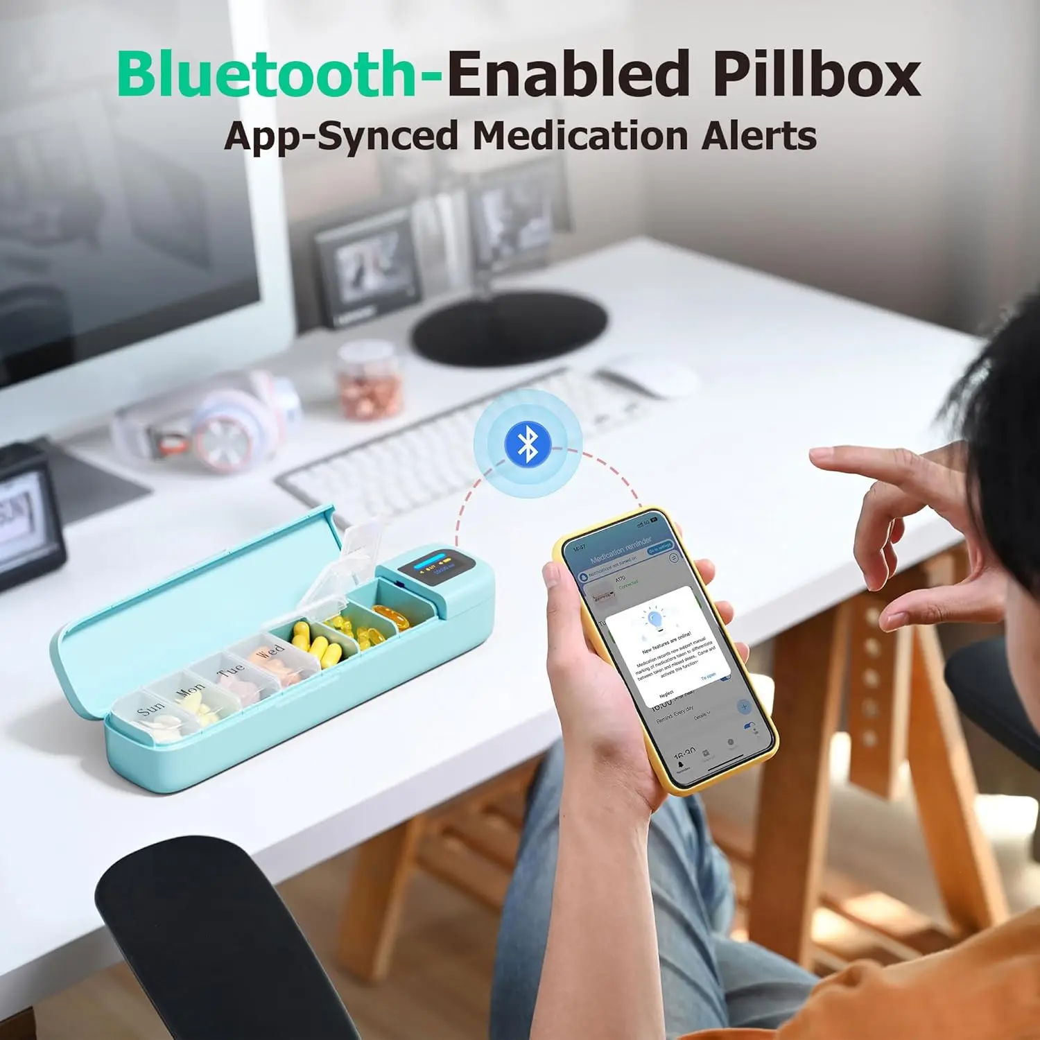 Organizador de Pílulas Inteligente com Alarme Bluetooth Branco - Imagem 3