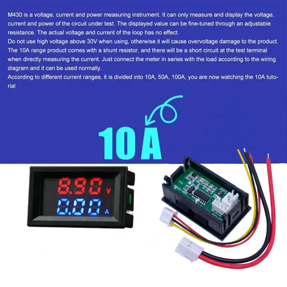 Voltímetro Amperímetro Digital DC 100V 10A Display LED Preto - Imagem 4