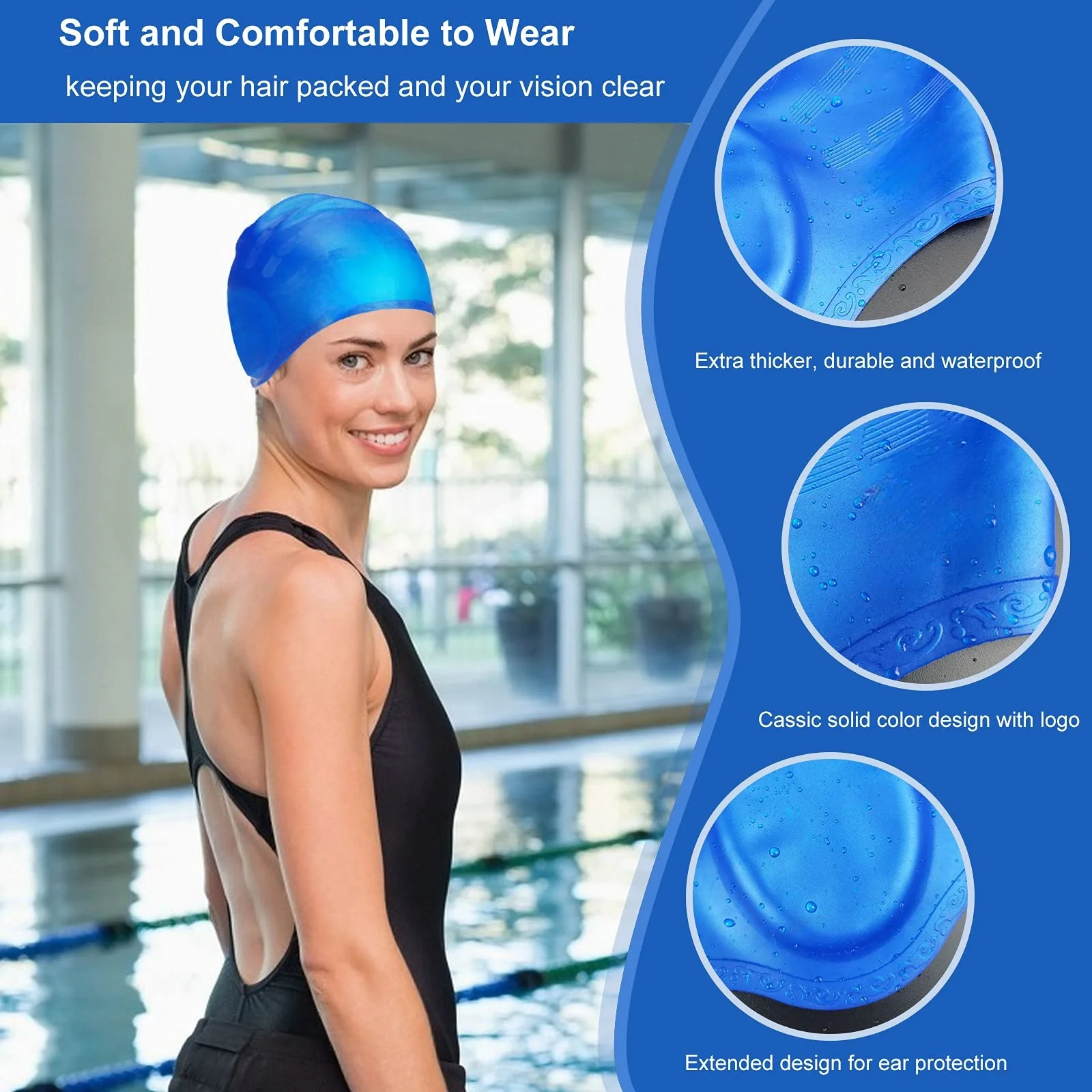 Touca de Natação Silicone Proteção Orelhas Alta Elasticidade - Imagem 2