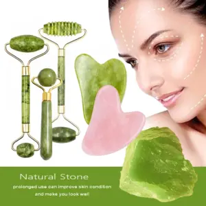 kit massageador facial pedra natural jade