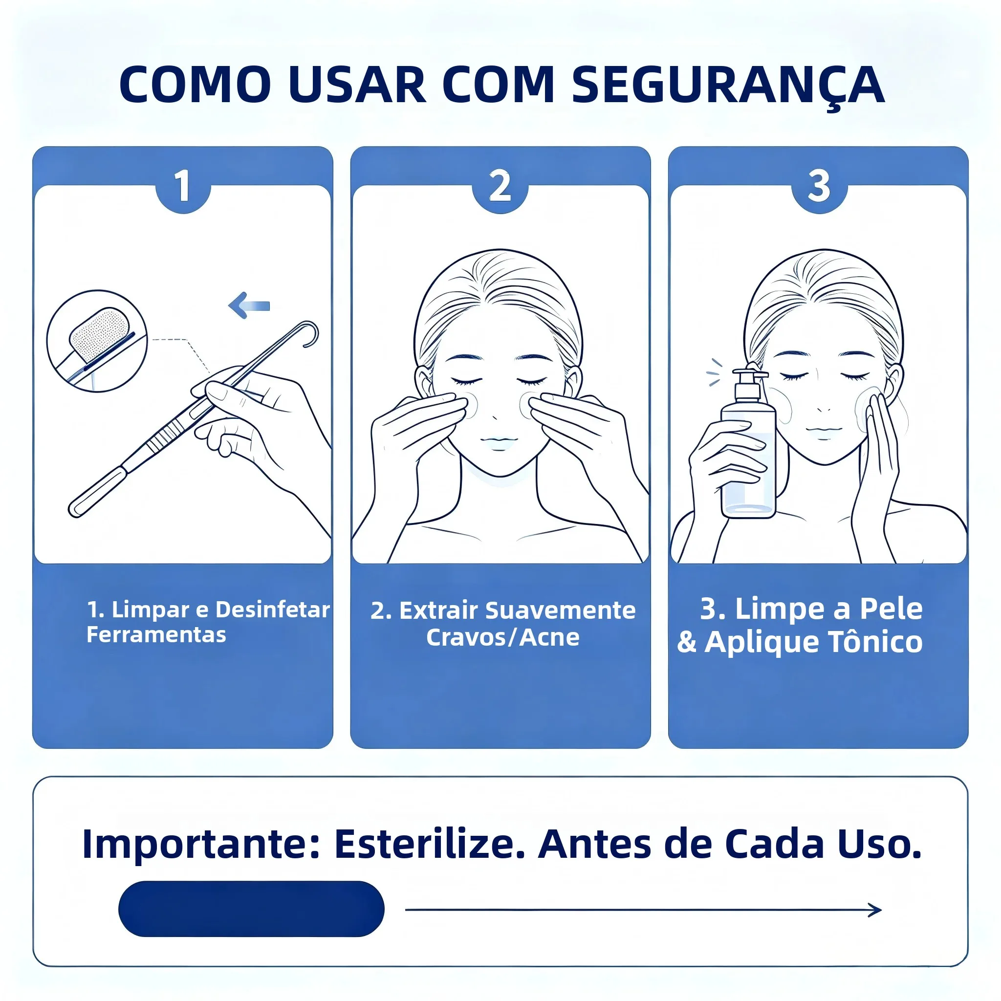 Kit Extrator de Cravos e Espinhas em Aço Inoxidável 8 Peças - Imagem 6