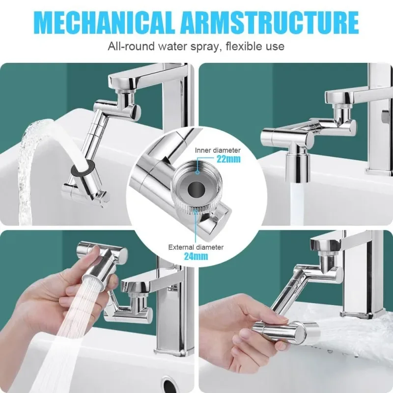 Extensor de Torneira Universal Prata 1080° com 2 Modos de Fluxo - Imagem 5
